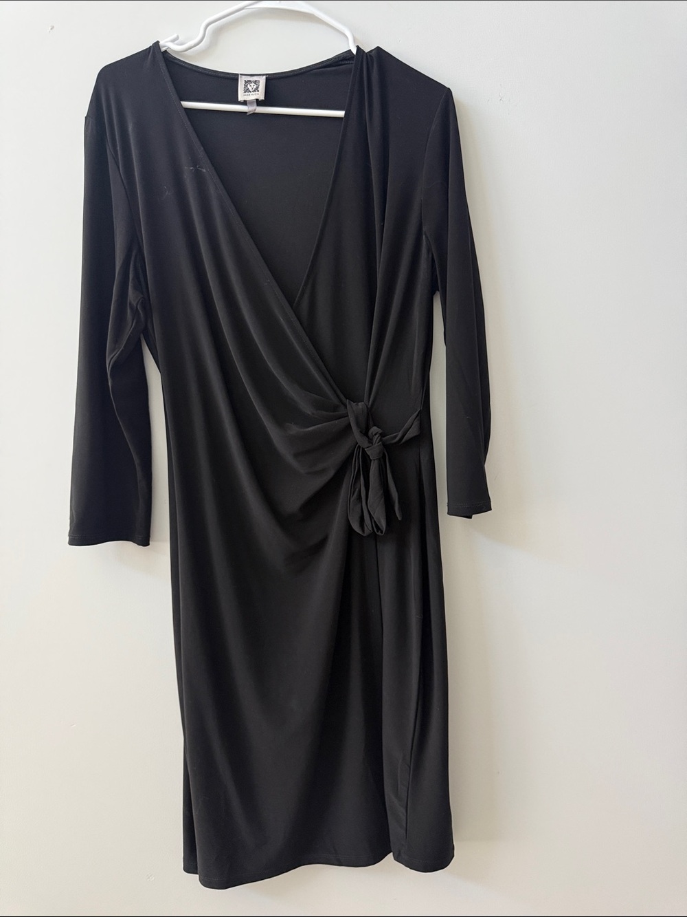 Anne Klein Black Long-Sleeve Wrap Dress with Side Knot